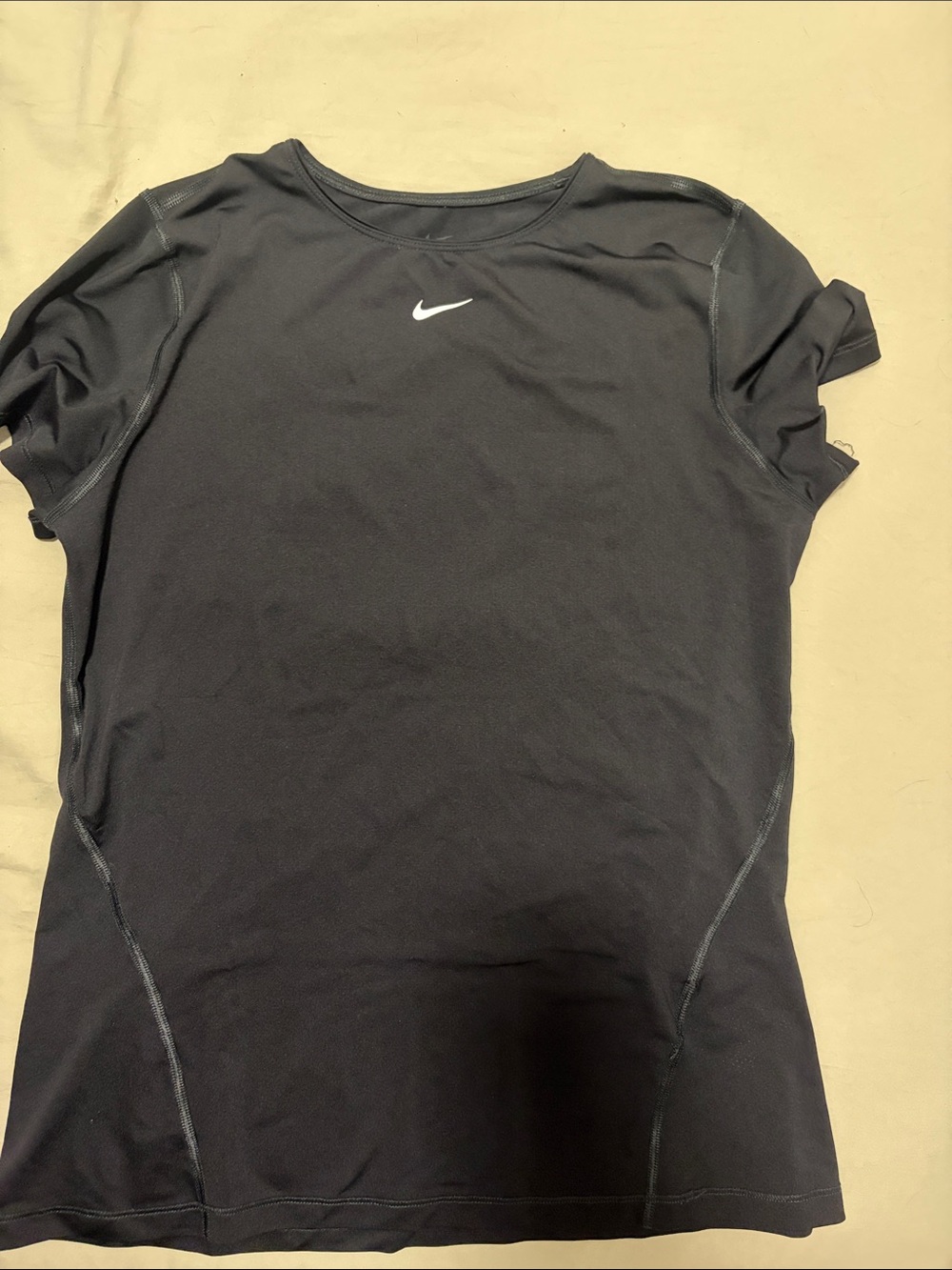 Nike Black Short Sleeve Athletic Tee with White Swoosh - Size L